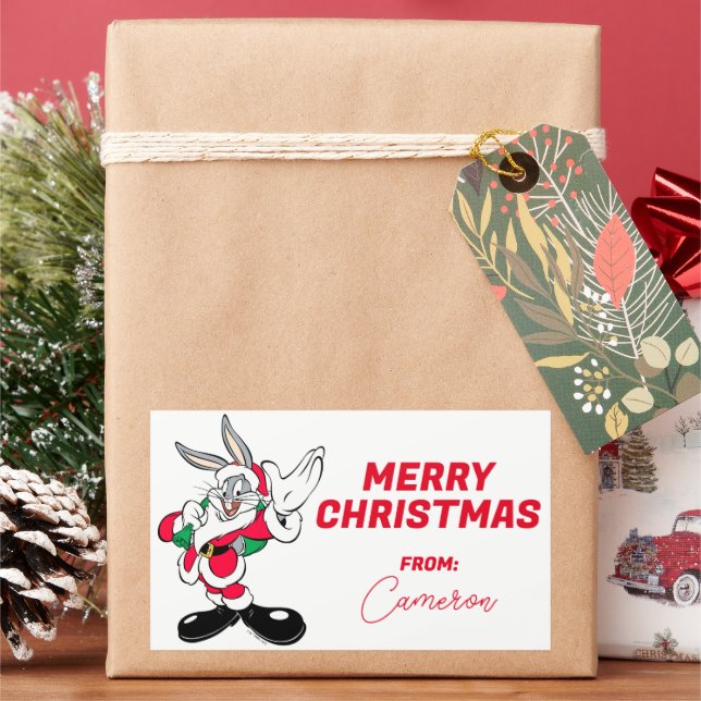 Sticker Rectangulaire BOGS BUNNY™ Père Noël Waving | Joyeuses fêtes (vacances)