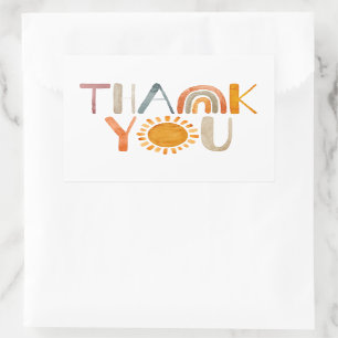 Sticker Rectangulaire Boho arc-en-ciel et soleil Merci coloré