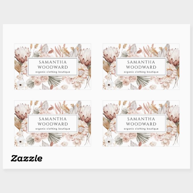 Sticker Rectangulaire Boho Fleurs sauvages vêtements marque (Feuille)