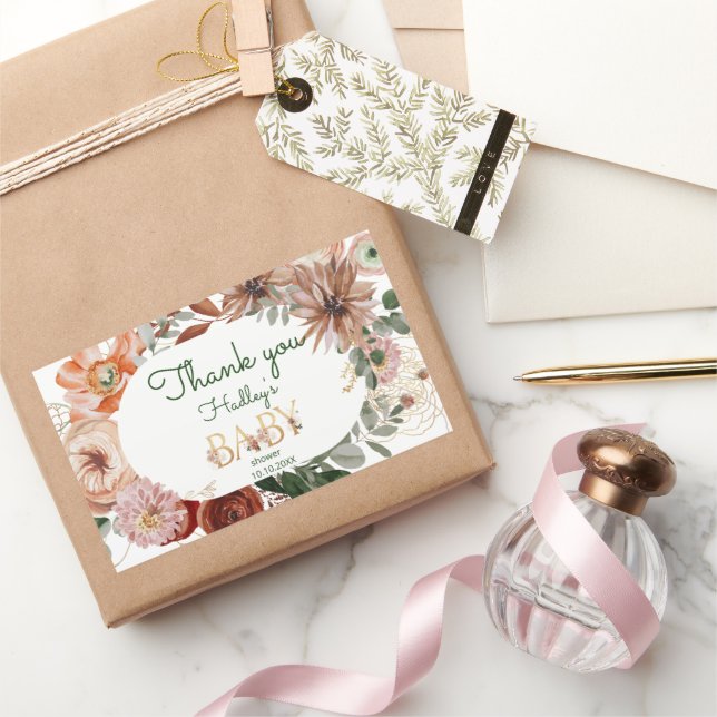 Sticker Rectangulaire Boho or eucalyptus baby shower merci (Cadeaux)