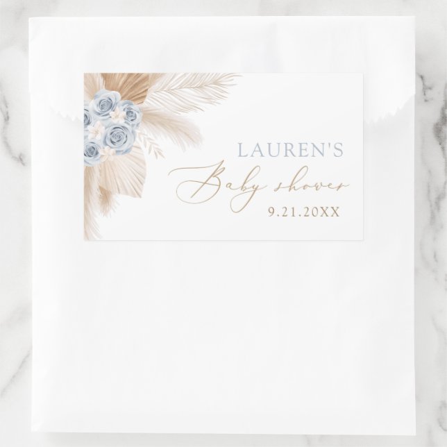 Sticker Rectangulaire Boho Pampas Baby shower Garçon en Herbe (Sac)