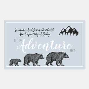 Sticker Rectangulaire Bois rustique Ours Aventure Attend Grossesse