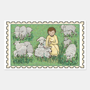 Sticker Rectangulaire Bon Pasteur Timbre Faux