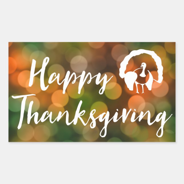 Sticker Rectangulaire Bon thanksgiving (feux de chute de bokeh) (Devant)