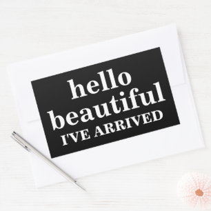 STICKER RECTANGULAIRE BONJOUR BAU BEAU TEXTE PERSONNALISÉ ET LOGO ÉLÉGAN