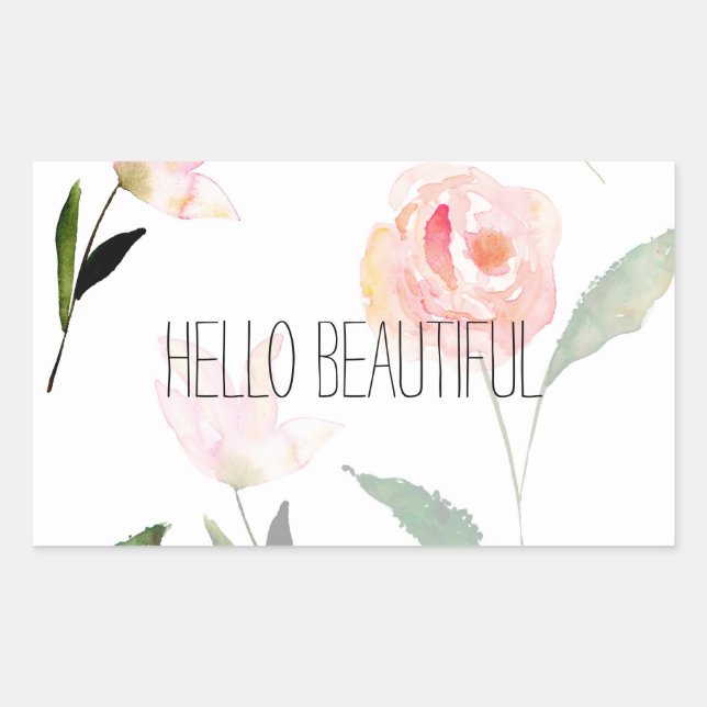 Sticker Rectangulaire Bonjour belle aquarelle Floral (Devant)