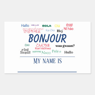 Sticker Rectangulaire Bonjour Bonjour World Travel Langues Colorée Nom