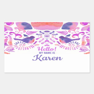 Sticker Rectangulaire Bonjour mon nom est joli motif floral nom personna