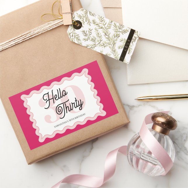 Sticker Rectangulaire Bonjour Trente Wavy Super 30e anniversaire (Cadeaux)