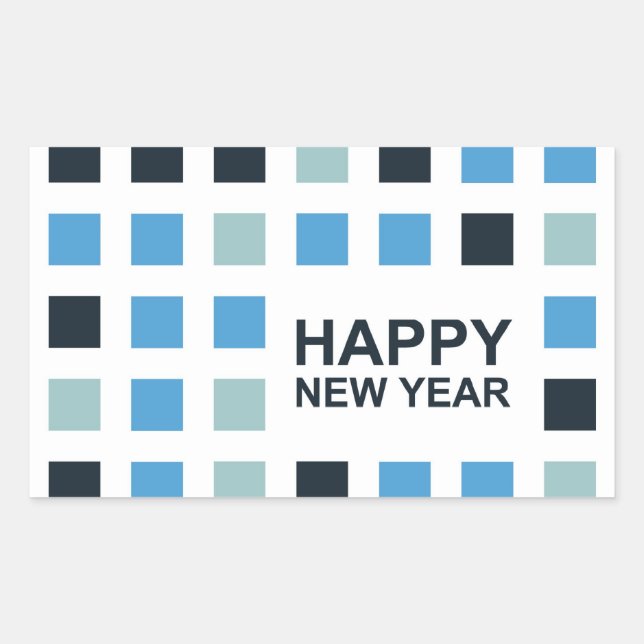 Sticker Rectangulaire Bonne année (carrés modernes) (Devant)