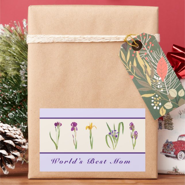 Sticker Rectangulaire Bonne fête des mères Purple Irises Meilleure maman (vacances)