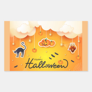 Sticker Rectangulaire Bonne Halloween sur les nuages