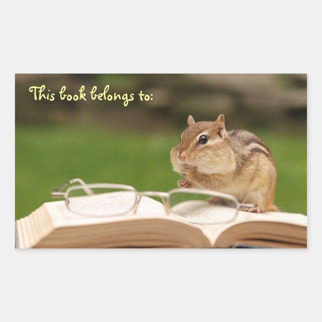 Sticker Rectangulaire Bookworm Chipmunk Bookplate (Devant)