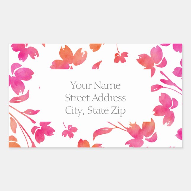 Sticker Rectangulaire Bords de fleurs d'aquarelle rose et orange chauds (Devant)