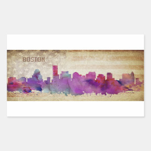 Sticker Rectangulaire Boston, horizon de ville d'aquarelle de mA