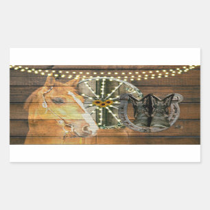 Sticker Rectangulaire Bottes de cow-boy à roue Western Horse Horseshoe W
