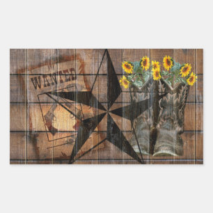 Sticker Rectangulaire Bottes Russe Texas Star Western Pistol Cowboy