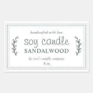 Sticker Rectangulaire Bougie artisanale XL au soja Feuillage Noir Blanc