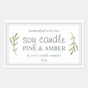 Sticker Rectangulaire Bougie artisanale XL au soja Sprig de pin Blanc pe