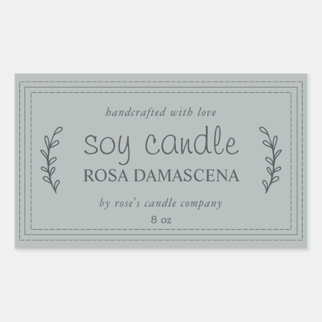 Sticker Rectangulaire Bougie Artisanale XL en Soja Feuillage Orage Gris  (Devant)
