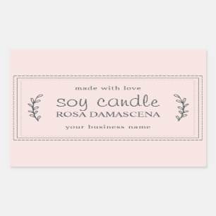Sticker Rectangulaire Bougie artisanale XL en soja Feuillage Rose pastel