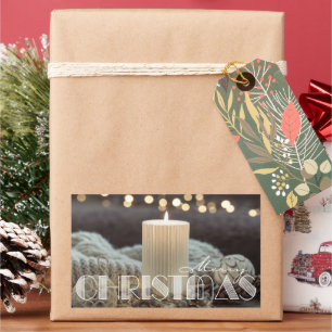 Sticker Rectangulaire Bougie Blanche Noël Cosy