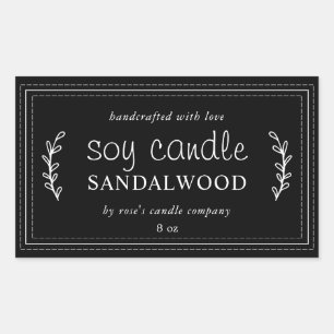 Sticker Rectangulaire Bougie de soja fait maison XL Feuillage Charbon No