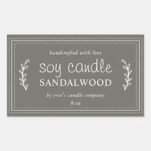 Sticker Rectangulaire Bougie Soja Faite Maison XL Feuillage Olive Poussi