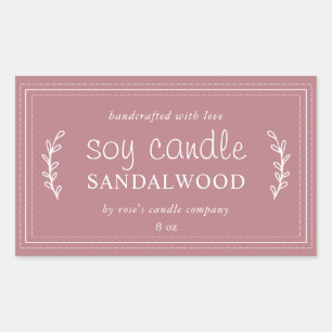 Sticker Rectangulaire Bougie Soja Faite Maison XL Feuillage Rose Poussié