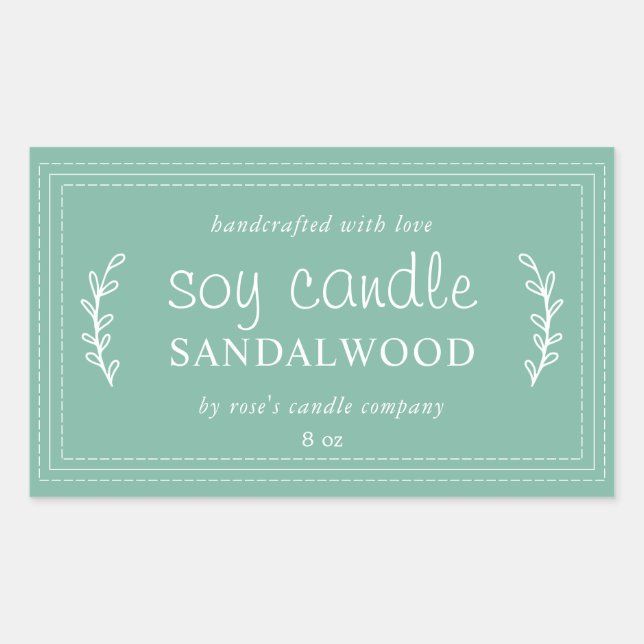 Sticker Rectangulaire Bougie végétale personnalisée XL en soja Vert Jade (Devant)