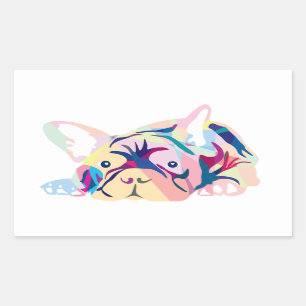 Sticker Rectangulaire Bouledogue français coloré sur fond orange