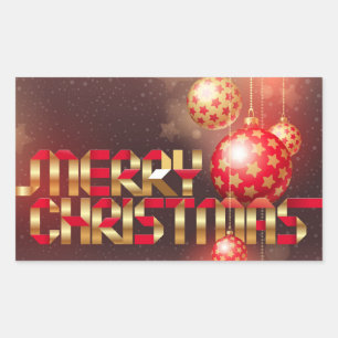Sticker Rectangulaire Boules de Noël rouges et dorées Joyeux Noël