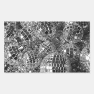 Sticker Rectangulaire Boules Disco Ornements noir et blanc Photo