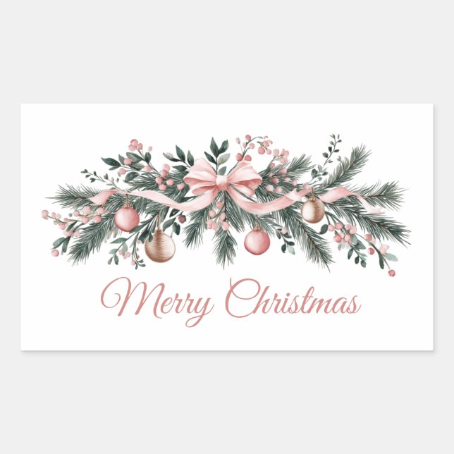 Sticker Rectangulaire Bouquet de bougies de Noël fleurs cône de pin (Devant)
