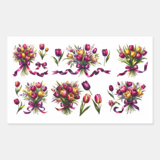 Sticker Rectangulaire Bouquet de tulipes vibrantes