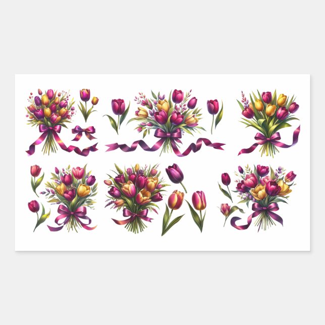 Sticker Rectangulaire Bouquet de tulipes vibrantes (Devant)