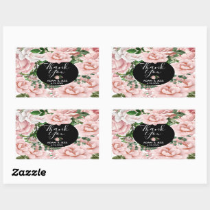 Sticker Rectangulaire Bouquet floral rose pâle personnalisé Merci
