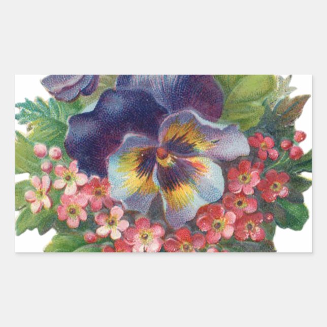 Sticker Rectangulaire Bouquet victorien de purple pansy pour la fête des (Devant)