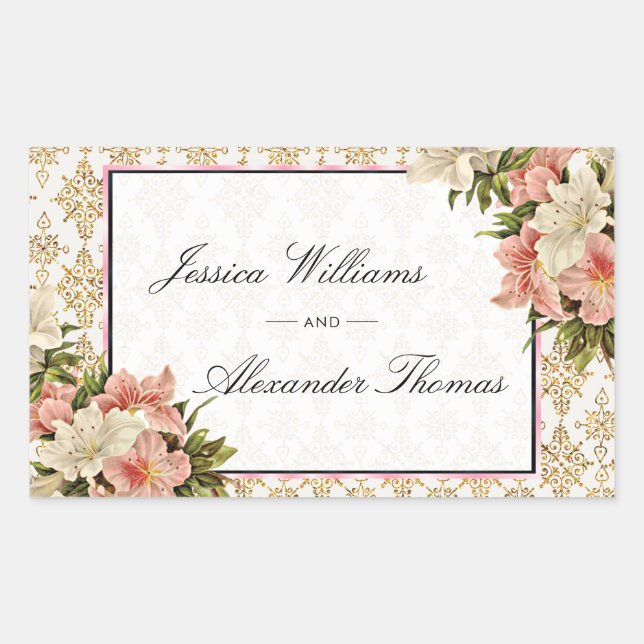 Sticker Rectangulaire Bouquets de printemps chic et mariage avec paillet (Devant)
