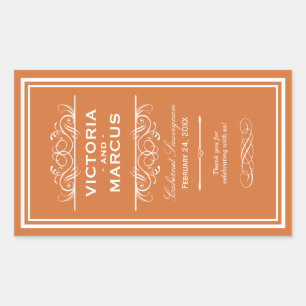 Sticker Rectangulaire Bouteille Mariage orange Monogramme Favoriser les