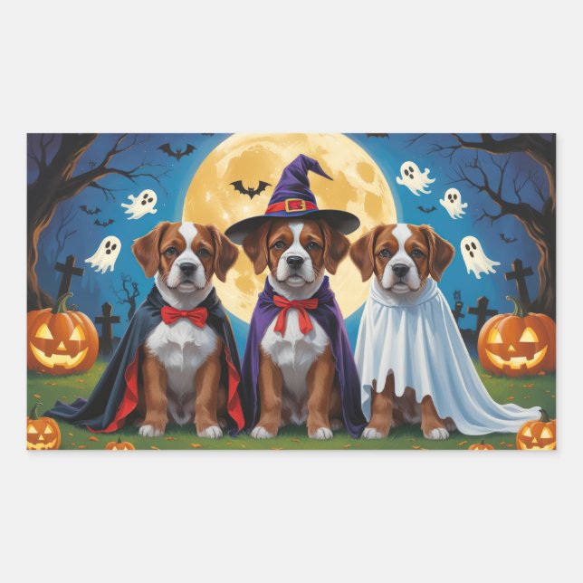 Sticker Rectangulaire Bouviers Des Flandres Chiens Citrouille Halloween  (Devant)