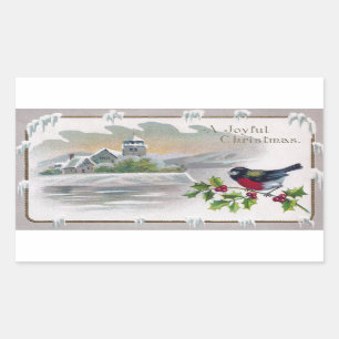 Sticker Rectangulaire Bouvreuil sur Noël de cru de houx