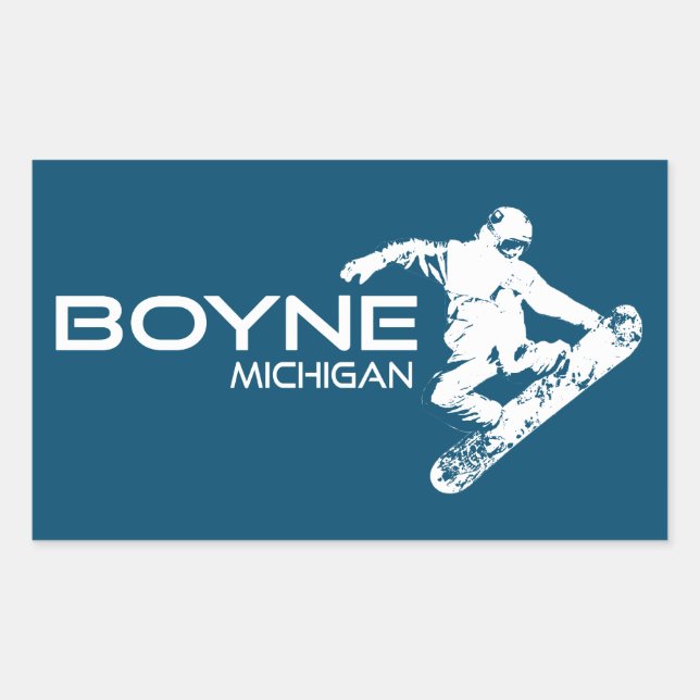 Sticker Rectangulaire Boyne Mountain Resort Michigan Snowboardeur (Devant)