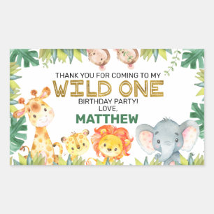 Sticker Rectangulaire Boys Foliage Wild One Safari Animaux Anniversaire