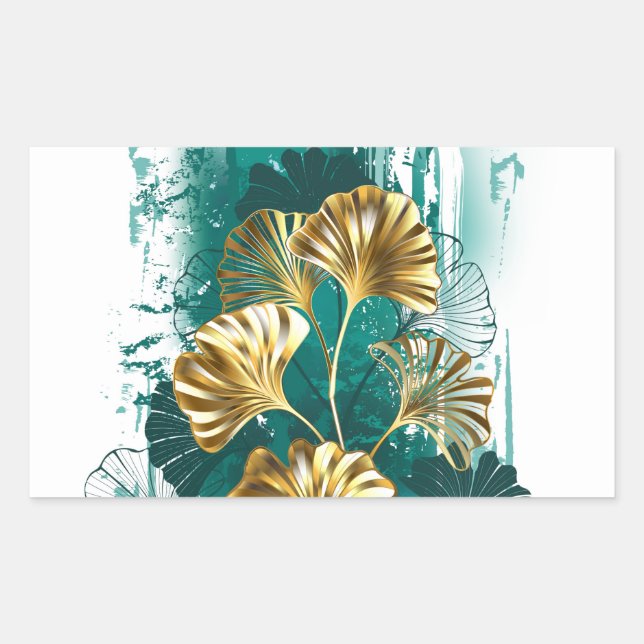Sticker Rectangulaire Branch with Golden Leaves Ginko Biloba (Devant)