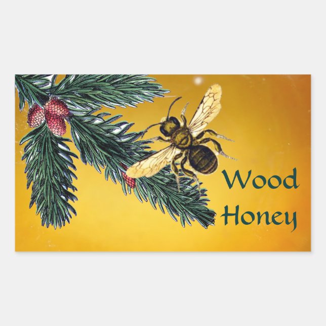 STICKER RECTANGULAIRE BRANCHES DE PINS ET HONEY BEE / BEEKEEPER BEEKEEPE (Devant)