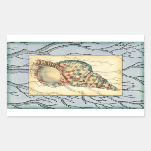 Sticker Rectangulaire Branches des coquillages et des arbres