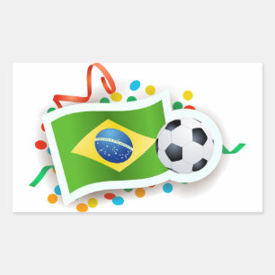 Sticker Rectangulaire Brésil, football et drapeau