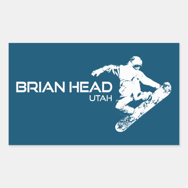 Sticker Rectangulaire Brian Head Resort Utah Snowboarder (Devant)