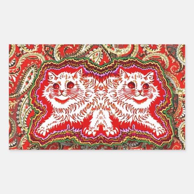 Sticker Rectangulaire Bright Psychedelic Red Cats (par Louis Wain) (Devant)